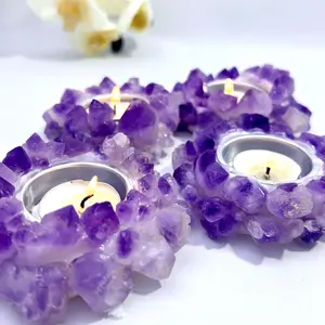 Amethyst Cluster Round Tealight Candle Holder