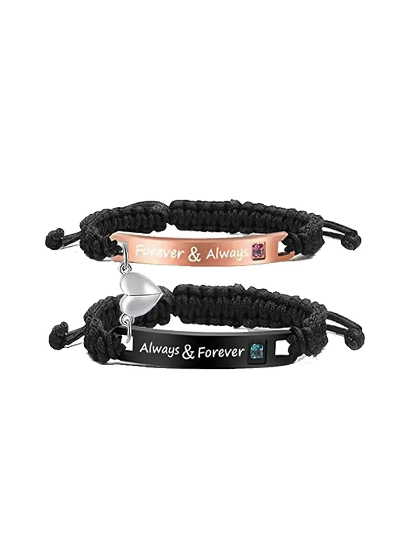 Braided Couple Bracelet, Magnetic Heart & Letter Design Link Bracelet for Men & Women, Trendy All-match & Exquisite Jewelry for Birthday Gift