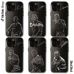 PEPE MMA All Legends Signature Phone Case Legendary Fighters Collection Iconic Fighters Black Phone Cover Gifts For Fight Night Boxing Protection Protective Polycarbonate Dual-Layer Tough Casing Custom Rubber Compatible with iPhone 11/12/13/14/15/16/17 (P