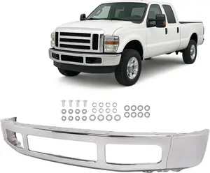Front Bumper Face Bar Compatible with 2008-2010 Ford F-250 350 Super Duty Cabela's FX4 Replacement for FO1002406 8C3Z17757B Steel Chrome Silvery 3 PCS