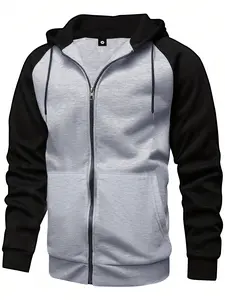 Autumn and winter new men's jacket basic models fashion simple shoulder sleeve black spelling yellow casual sports running outdoor walking zip hooded long-sleeved clothes