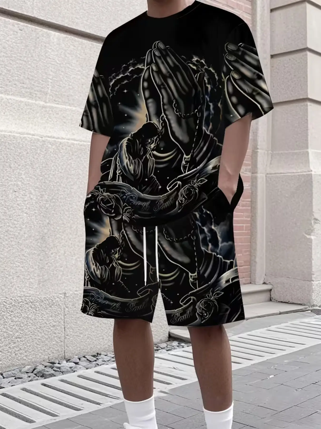 Men's 2-Piece Street Style 3D Print Short Sleeve T-Shirt and Shorts Set, Streetwear, Casual Fitted Fit for Outdoor Travel & Home, Fitness & Holiday Gift