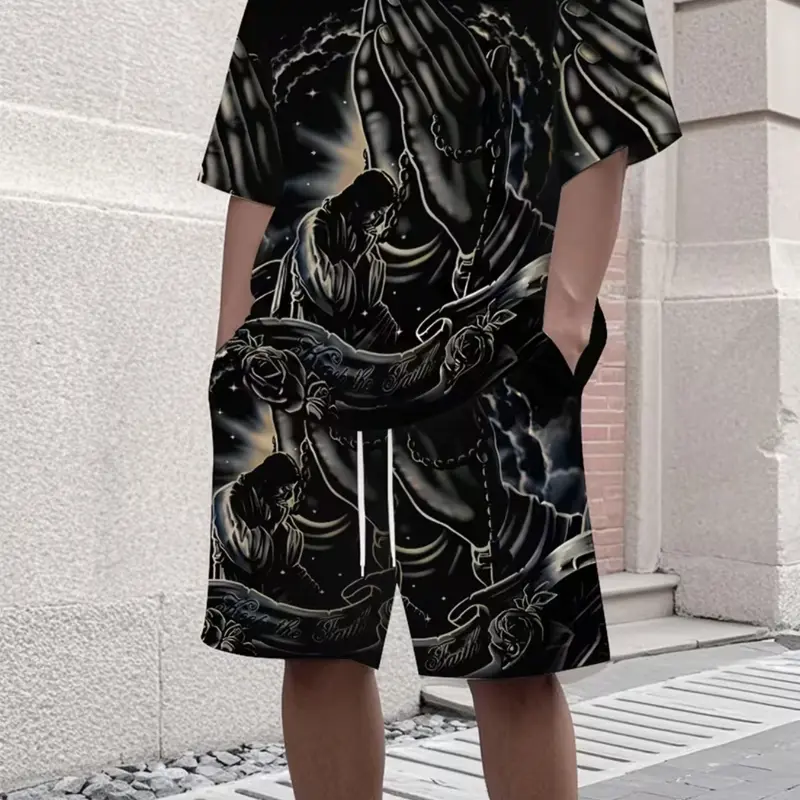 Men's 2-Piece Style 3D Print Short Sleeve T-Shirt and Shorts Outfit Set, Casual Fitted Fit for Outdoor Travel & Home, Fitness & Holiday Gift