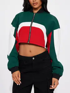 JOYPAY Women's Plus-Size Long Sleeve Stylish Short Casual Bomber Jacket - Bold Colorblock Polyester Fabric, Comfortable, Chic, Lightweight, Breathable, Durable Zipper Closure, Perfect Fit, Versatile Women's Clothes for Everyday Wear