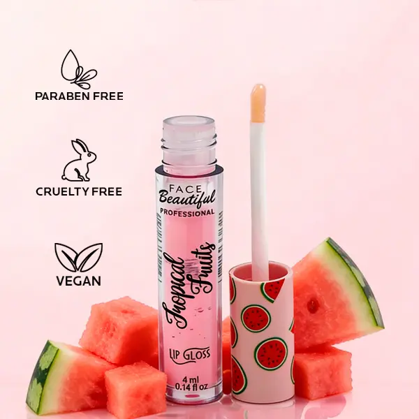 Face Beautiful Brazilian Watermelon Lip Gloss - Lightweight, non-sticky, hydrating glossy finish with fruity aroma for everyday wear, 4 ml / 0.14 fl oz
