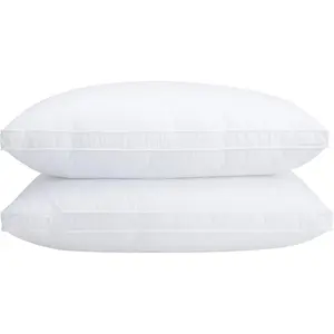 Set of 2 Standard Size Down Pillows - Goose Feather & Down Blend, 440 Fill Power, 100% Cotton Cover, Hypoallergenic, Medium Support