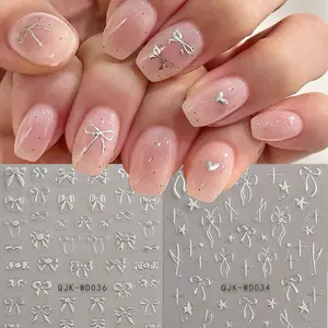 2 Pcs Butterfly Embossed Nail Art Stickers, Self-Adhesive Manicure Decals, 3D Matte Finish, French & Glitter Theme, DIY Party Decorations