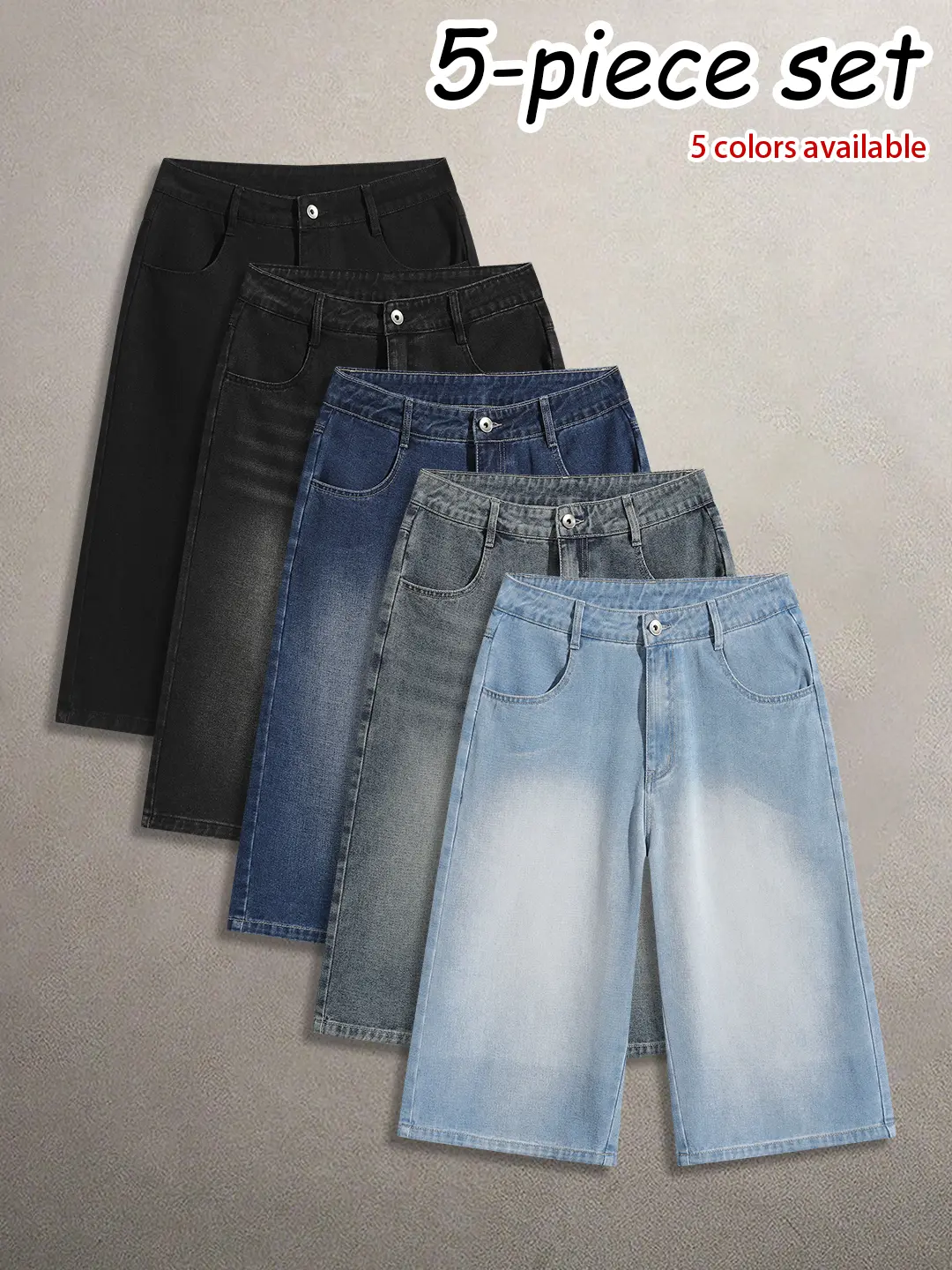 Multi-pack: men’s vintage denim capris with cotton fabric, loose fit, washed distressed finish—trendy fashion jeans for everyday wear and street style.summervibes