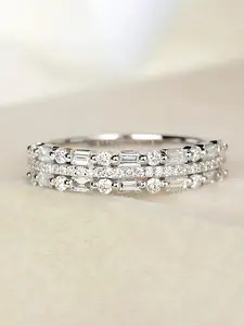 Three Row Zircon Decorated Ring, Fashion Accessories for Women & Girls, Trendy All-match & Exquisite Jewelry for Birthday Gift, Inlaid Zircon, Artificial Gemstone Ring