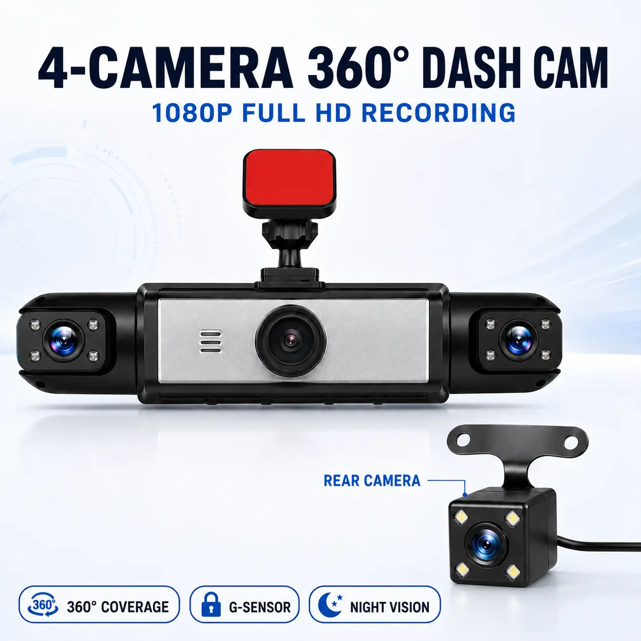 4-Camera 360° Dash Cam, 1080P Full HD Car Camera with Rotating Lens, G-Sensor & Enhanced Night Vision