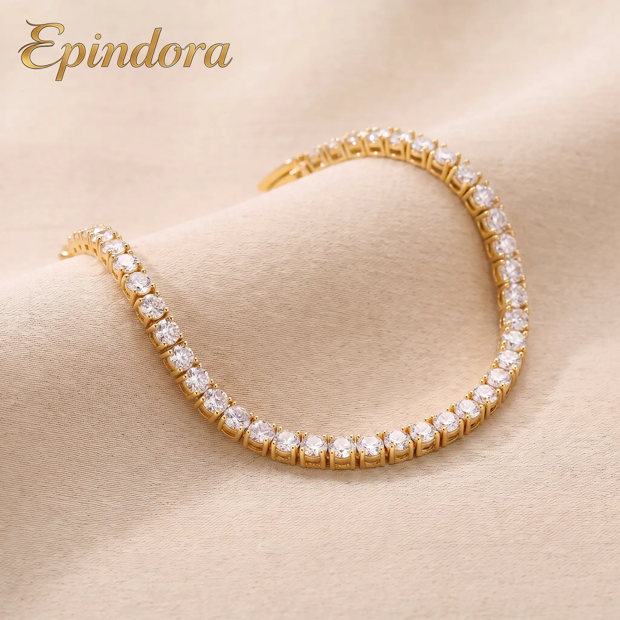 Epindora 0.05 real gold-plated octagonal CZ tennis bracelet with round-cut Epindora zircon stones, lightweight geometric minimalist design for everyday wear, parties, gifts, dates, and special occasions