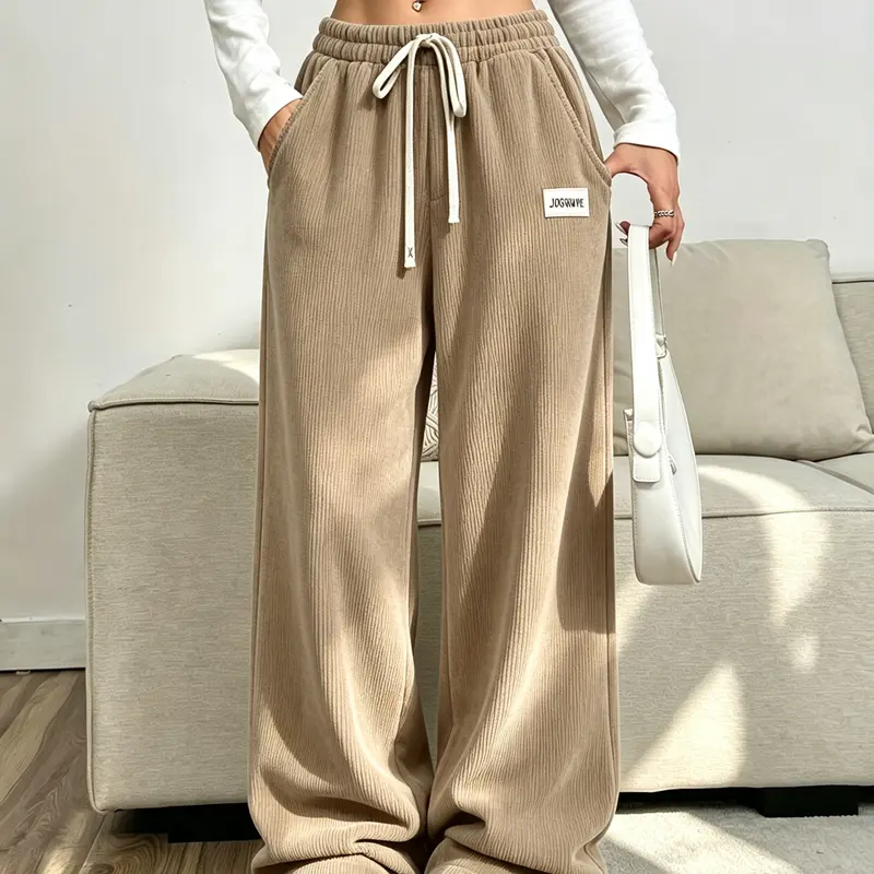 JOGWAVE Women’s High-Waisted Wide-Leg Loose Flannel Pants - Comfy High Waist Trouser Clothes for Autumn/Winter Home, Daily Commuting, Machine Washable, No Iron Needed