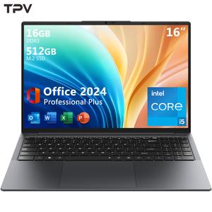 TPV 16" Laptop Computer Intel Core i5, 16GB RAM, 512GB SSD, MS Office 2024, IPS(1920 x 1200) 16:10 Display, Windows 11 Pro Notebook PC with BT5.0 Wi-Fi, 3xUSB A, HDMI, RJ45, Backlit Keyboard, Upgraded for students college deals, Laptops, 16 In