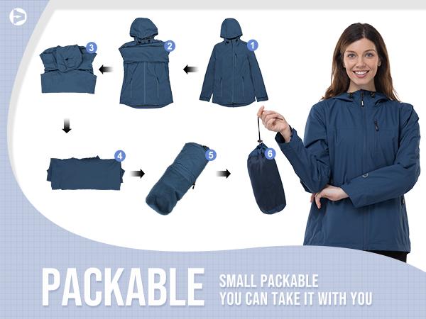 Outdoor Ventures Women's Packable Casual Polyester Long Sleeve Sporty Chic Waterproof Hooded Rain Jacket for Female Cycling Outdoor Ventures Women's Packable Casual Polyester Long Sleeve Sporty Chic Waterproof Hooded Rain Jacket for Female Cycling