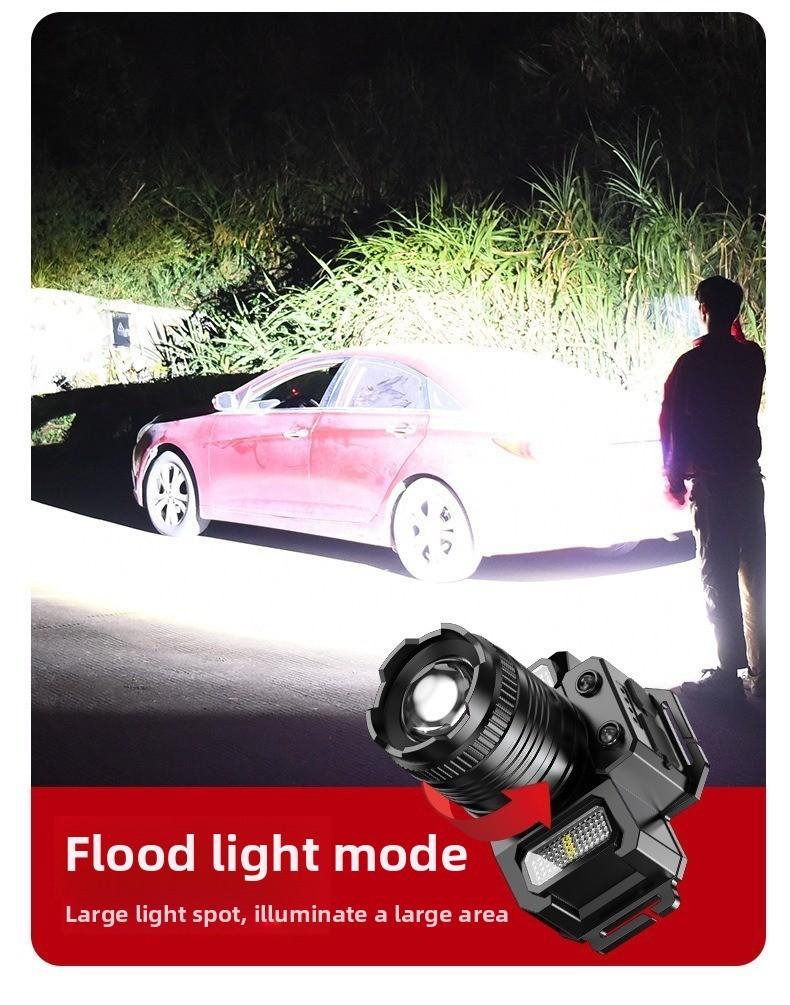 Rechargeable LED Motion Sensor Headlamp - 120000LM Zoomable, Adjustable Beam, Waterproof Head Torch with Red-Blue Warning Flash for Fishing, Hiking