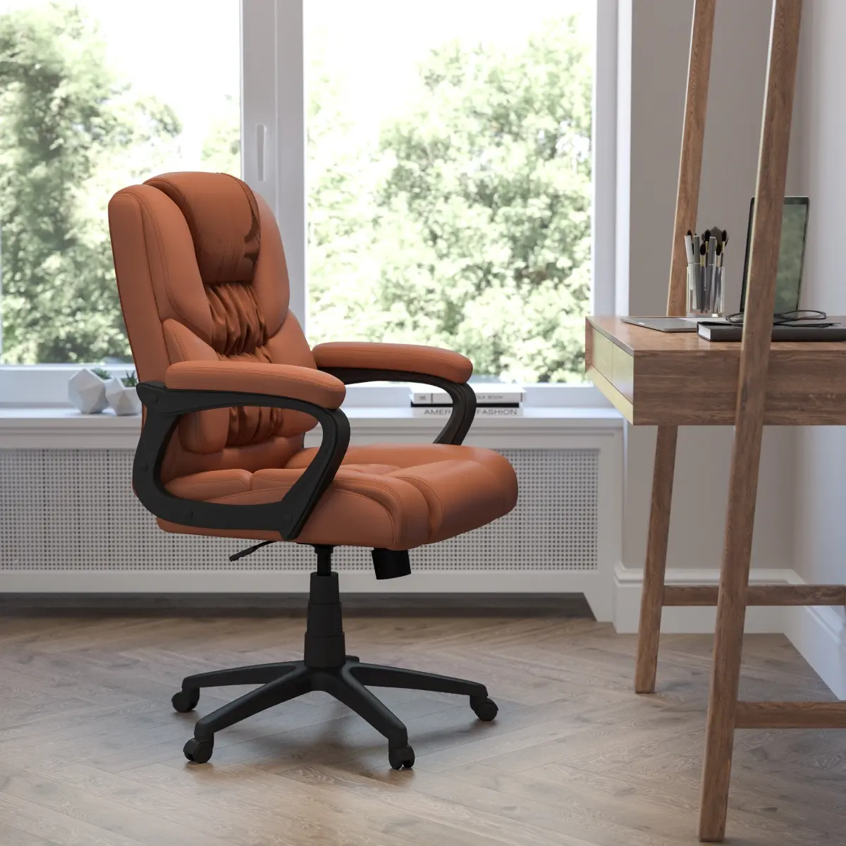 Flash Furniture CX-1179H-BR-GG Flash Fundamentals Big & Tall 400 lbs Rated Brown LeatherSoft Swivel Office Chair with Padded Arms