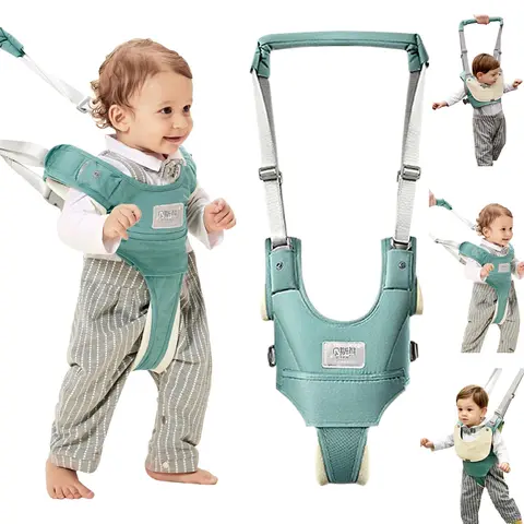 Yemyig Baby Walker Walking Aide with Harness Strap - Cotton Fabric, Ergonomic Spacious Leg Opening, Stable Support, Lightweight & Compact, Hand Wash Only, for 7-24 Month Infants, Baby Travel Gear for Trips