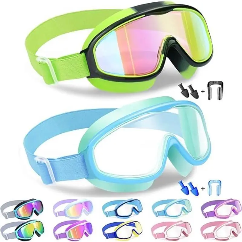 Kids Swim Goggles, Anti-Fog Wide View Swimming Goggles with UV Protection, Adjustable No Leak Goggles for Boys & Girls Ages 3-15
