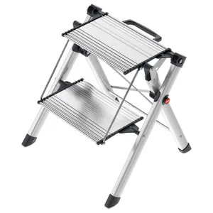 Hailo Folding 2 Step Non-Slip Stool for Home and Kitchen, MK80, Silver/Black