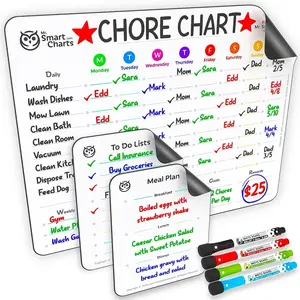 Mr. Smart Charts Magnet Dry Erase Chore Chart for Kids with Meal Planner, To Do List, 4 Markers for Multiple Family Members magnetic Calendar