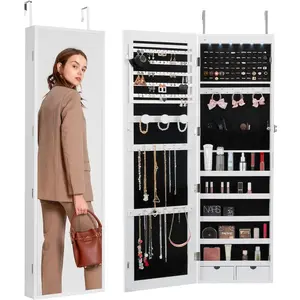 VEVOR Mirror Jewelry Cabinet, 42.5-inch Tall, Full-Length Mirror with Storage, Wall Mount/Over the Door Jewelry Armoire Organizer, Rounded Design, Lockable with 2 Keys and a Travel Organizer, WhiteVEVOR Super Brand Day