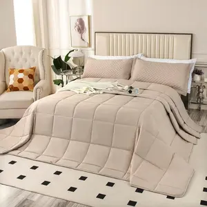 California  Comforter Set 120x120,   Size Quilts 3 count Lightweight Reversible Down Alternative Comforter for All Season with 8 Corner Tabs Beige