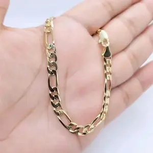 Golden Figaro Bracelet 8 Inch 5mm with Decorative Elements and Golden Finish