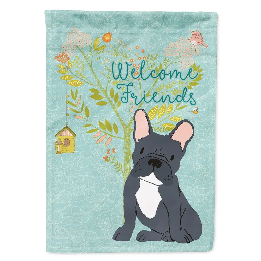 Carolines Treasures BB7632CHF Welcome Friends Black French Bulldog Canvas House Flag, 28 x 0.01 x 40 in, Fade Resistant Polyester Festive Banner for Home Decor, Welcome Friends Design