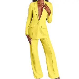 Women's Elegant  Blazer and Wide - Leg Pants Suit Set, Formal & Stylish Two - Piece Outfit for Work, Parties