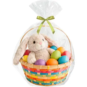 24x30 Inches Large Cellophane Basket Bags - 10 count Large Clear  Wrap for Easter Baskets, Hampers & Platters, 2.8 Mil Thick Cellophane Bags for Gifts,  Bunnies & Party Favors