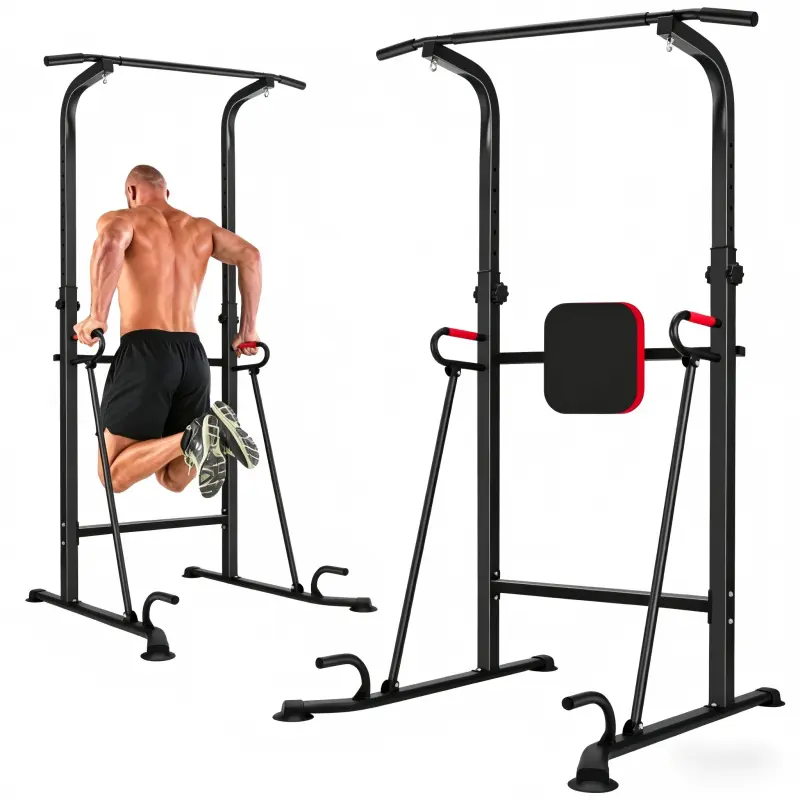 Sturdy 5-in-1 Space-Saving Pull Up Bar Home Gym - Adjustable Pull-Up Station, Double Bars, Push-Up Stand, Wide Base Unisex Full Body Workout Arm Strength Training Equipment, Functional, Steel Frame, Multi-Grips