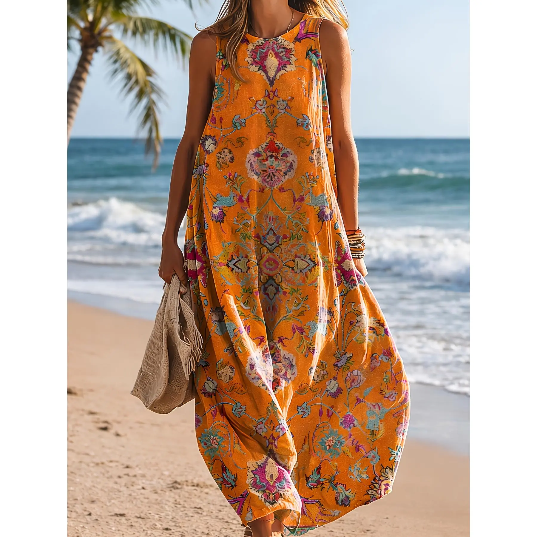 Women's Bohemian Ethnic Print Sleeveless Loose-Fit Lightweight Breathable Maxi Dress, Elegant Casual Wear Essential for Outdoor Beach Vacation, Summer Sundress - TikTok Shop Women's Bohemian Ethnic Print Sleeveless Loose-Fit Lightweight Breathable Maxi Dress, Elegant Casual Wear Essential for Outdoor Beach Vacation, Summer Sundress - TikTok Shop