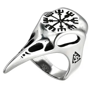 OIDEA Men's Oversized 1.57 Inches Extra-Wide Viking Band, Norse Runes Viking Mythology Odin Rune Compass Stainless Steel Thumb Ring, Fashion Costume Jewelry Accessory