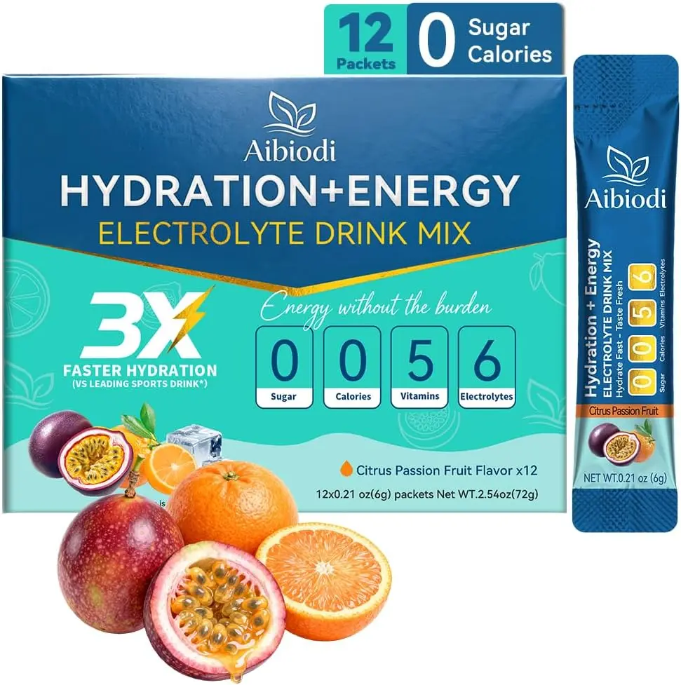 Sugar-Free 0-Calorie Hydration Powder Packets - Instant Daily IV Beverage Mix with 6 Electrolytes, 5 Vitamins, Energy Support, Keto-Friendly, Vegan - 12 Sticks