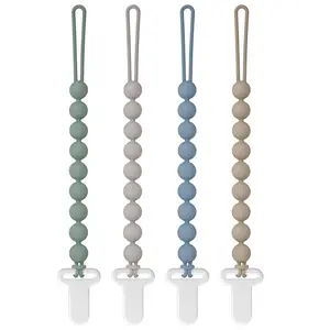 Pacifier Clips Silicone, 4-Pack Pacifier Holder Clip with Stylish Round Design, 100% Food Grade Silicone, Safe Essentials for Newborns Baby Boys and Girls