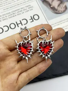 1 Pair Gothic Spiked Heart Shape Earrings for Women, Silvery Color Edge Punk Style Dangle Earrings, Y2K Fashion Jewelry, Witchy Jewelry, Unique Design Earrings, Ear Accessories, Dangle Hoop Earrings, Fashion Jewelry Party