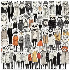 50 Retro Animal Sticker Pack - Cute and Funny Cartoon Stickers, Suitable for DIY, Laptop, Skateboard, Luggage - Reusable PVC, Perfect Halloween and Christmas Gifts, Christmas Decoration