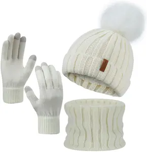 The latest fall and winter goodies for 2025,Winter Beanie Hat Scarf Gloves, Warm Fleece Knit Winter Hats Touch Screen Gloves Neck Scarf Set Winter Gifts for Women