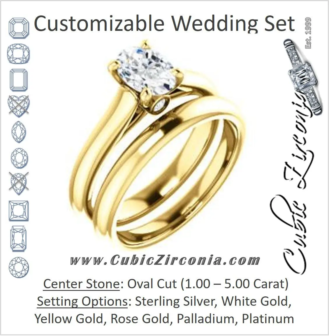 CZ Wedding Set, featuring The Tawanda engagement ring (Customizable Oval Cut Cathedral Setting with Peekaboo Accents)