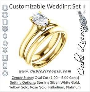 CZ Wedding Set, featuring The Tawanda engagement ring (Customizable Oval Cut Cathedral Setting with Peekaboo Accents)