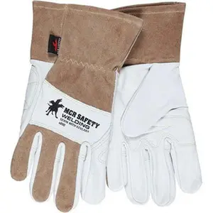 MCR Safety Size L Cowhide Welding Gloves, Slip-On Cuff, Wing Thumb, White/Brown, Paired 4890L for General Welding
