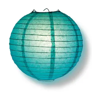 4 Inch Teal Parallel Ribbing Round Paper Lantern (10 PACK) (String Light Sold Separately)