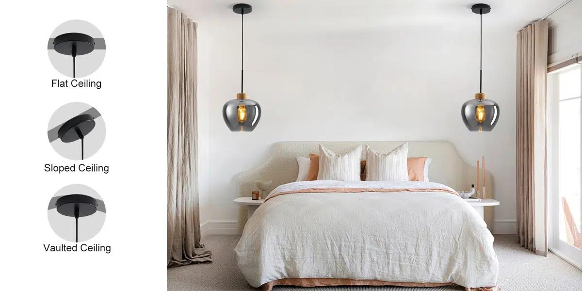 Garwarm 9.44 Inch Glass Lampshade Pendant Light, Vintage Hanging Lamp Ceiling Lighting Fixture, Adjustable Cord, Modern Chandelier for Dining Room, Foyer, Kitchen Island