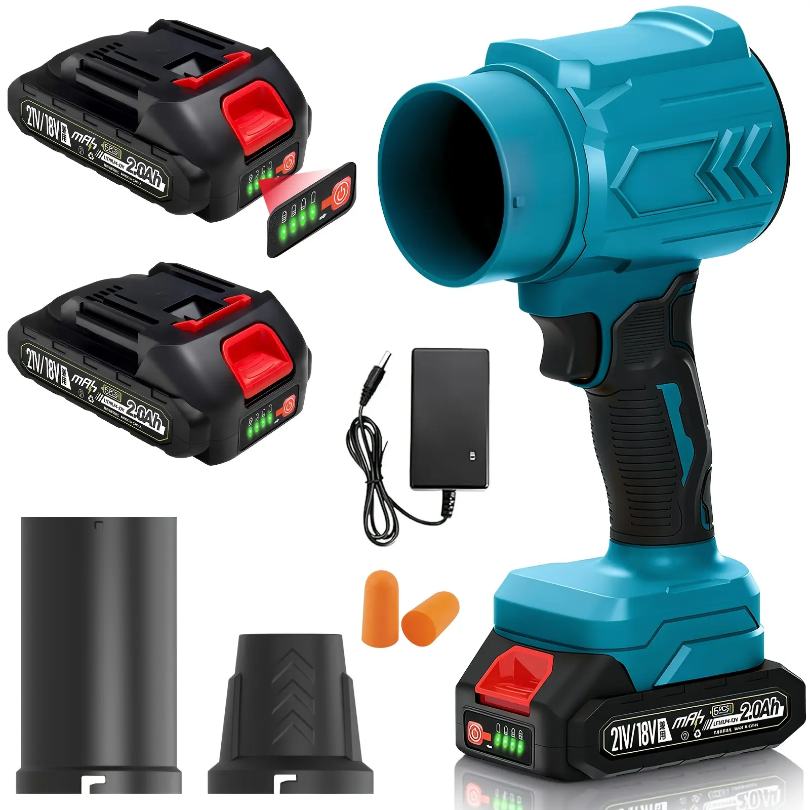 Darkboom Cordless Handheld Leaf Blower, 45000RPM Turbo Blower with 2x 21V 1.5Ah Batteries, Adapter Charger, and 2 Types of Air Ducts