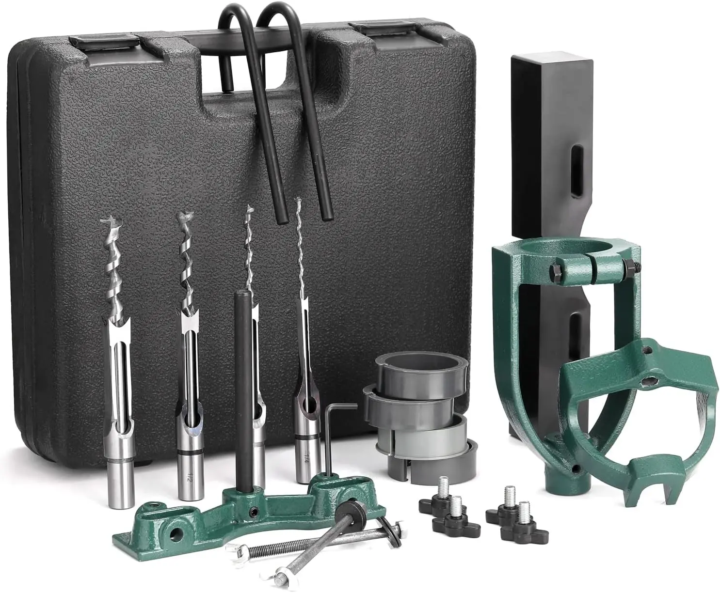 YUEWO Mortising Attachment for Drill Press, Bench Drill Locator Set for Mortising Chisels Drilling Machine, Square Hole Hollow Chisel Mortiser Drill Bit for Woodworking, Mortise and Tenon Joint Tools