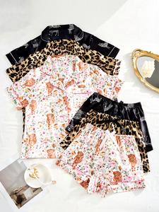 6 Piece Set Women's Pajama Sets Pajamas Clam Lounge Wear for Prom Wedding Outfits Basic Womenswear Short Sleeve Sleepwear with Elastic Waist Shorts Pyjamas Homewear valentine pajama set summerwins