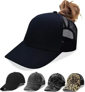 Criss Cross Hat Washed istressed Baseball Cap Ponytail Hat High Messy Bun Ponycap for Women