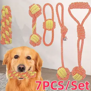 7 Pack Puppy Rope Toys, Dog Rope Toys for Small Dogs, Dog Tug Rope, Puppy Teething Rope for Teeth Cleaning and Chewing, Keep The Dog from Being Bored, Variety of Dog Cotton Rope Toys, Orange