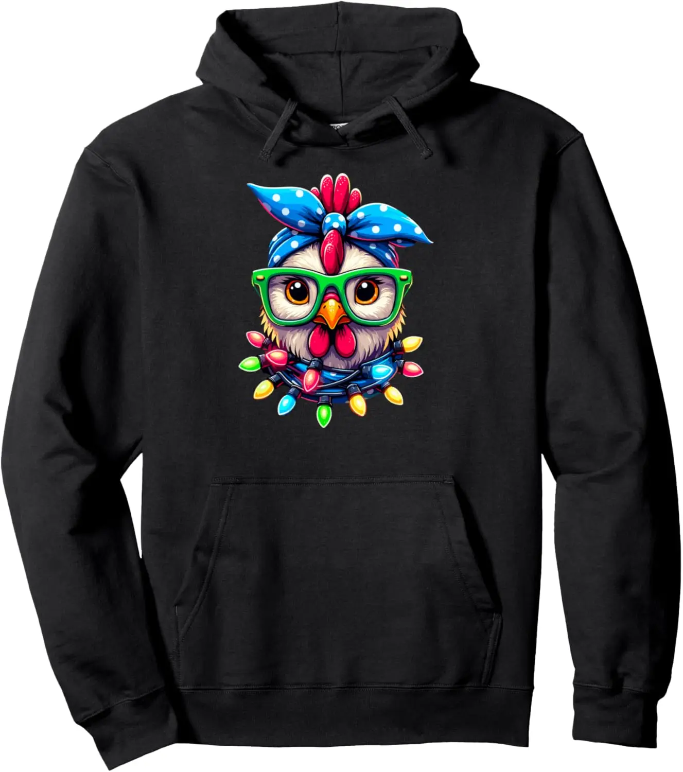 Chicken Santa Christmas Lights Xmas Chickens Lover Farmer Pullover Hoodie