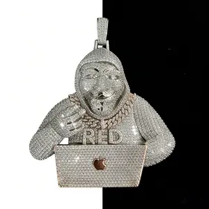 2168 Iced Out Anonymous Hacker Pendant Digital Drip Statement Piece with Hoodie Mask & Laptop Design for Modern Pioneers customizable with engraved letters, logos or patterns Complimentary shipping